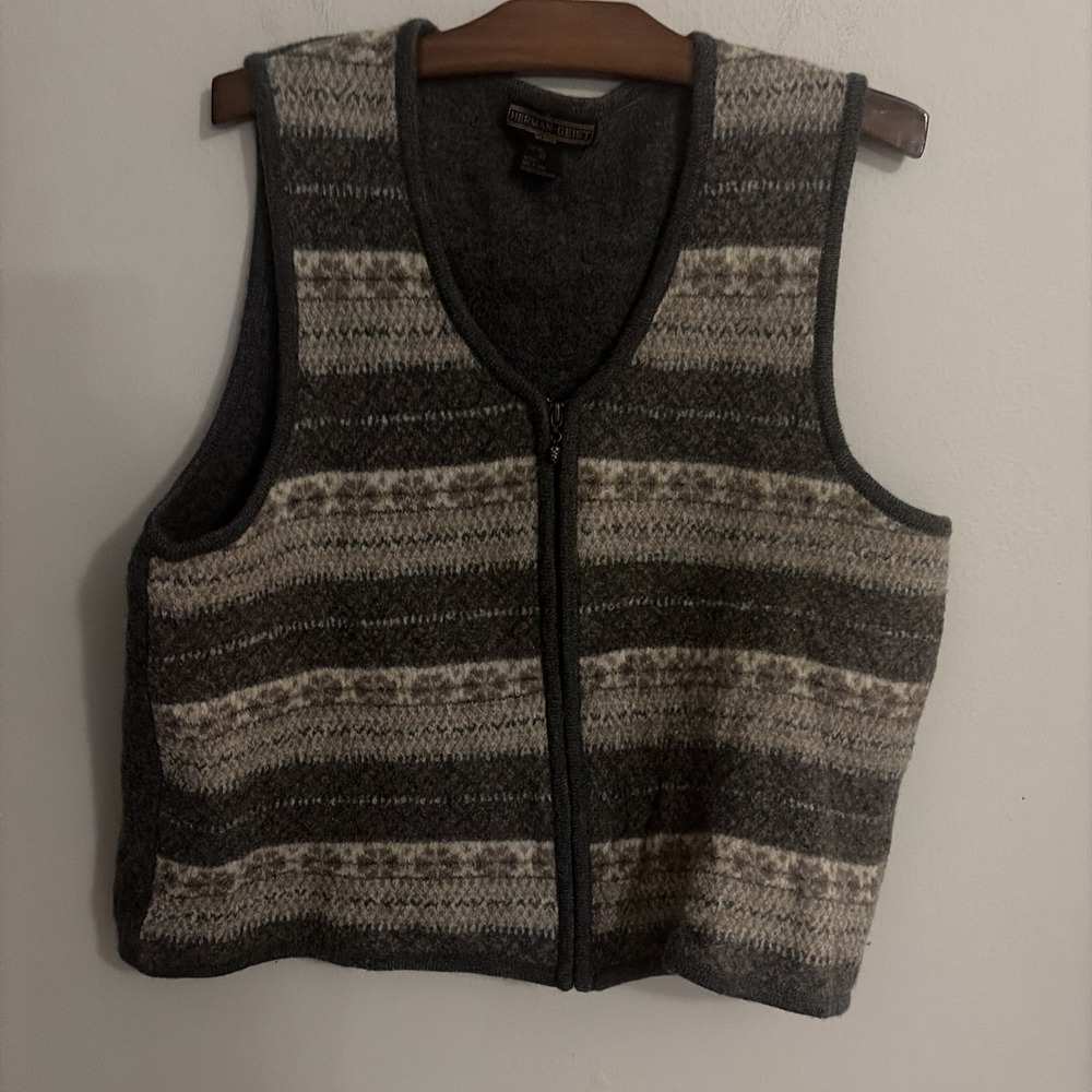Herman‎ Geist Fair Isle Sweater Vest Womens Size 3X Gray 100% Wool Vintage